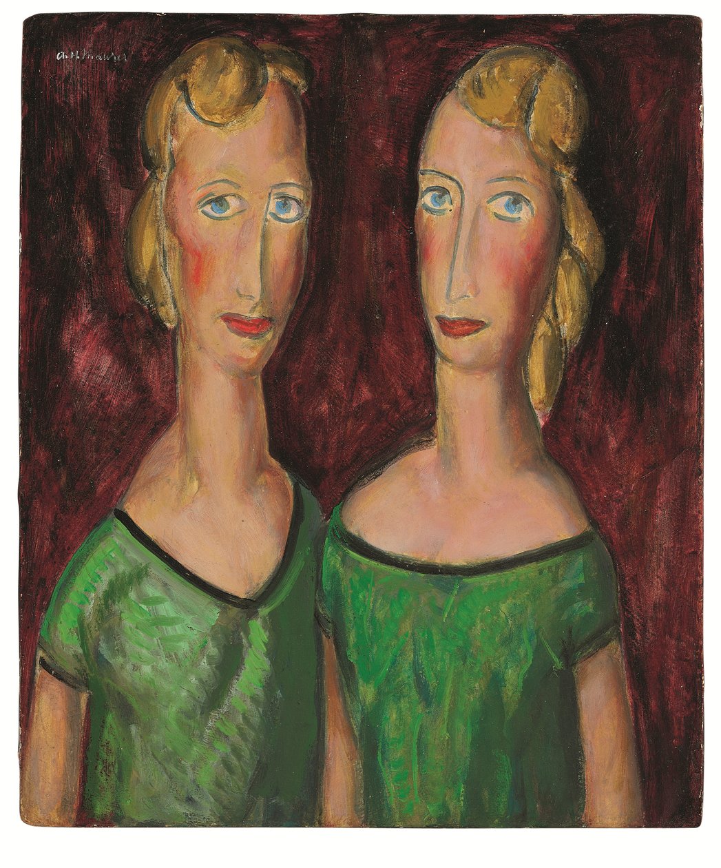 Two Sisters in Green, ca. 1920-tallet (olje om bord) av Alfred Henry Maurer
