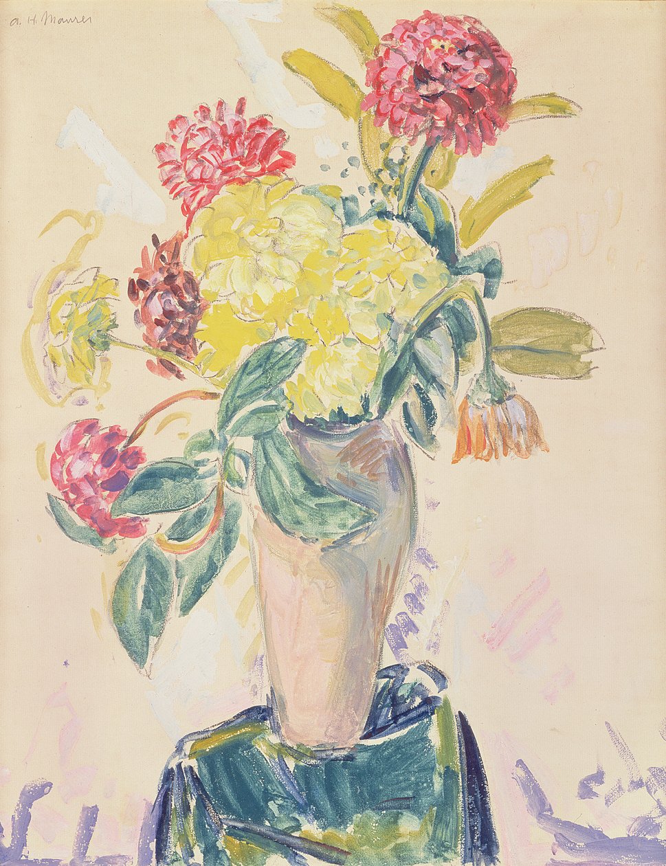 Zinnias, ca. 1926 (wc, gouache og kull på papir) av Alfred Henry Maurer