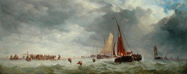 Scheveningen Beach (olje på panel) av Alfred Herbert