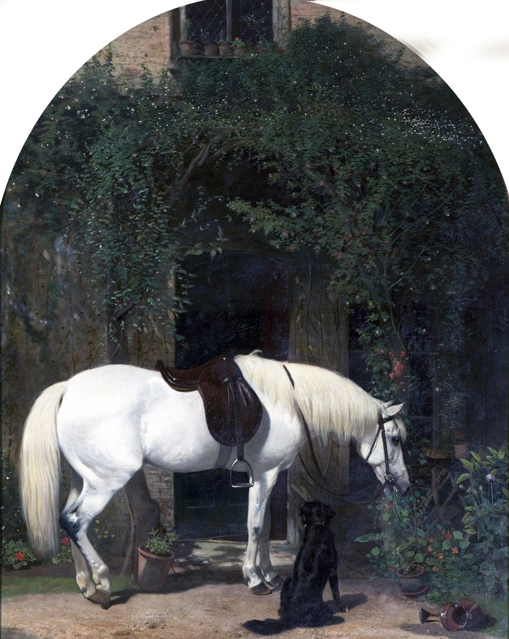Hvit hest og retriever av Alfred Hichens Corbould