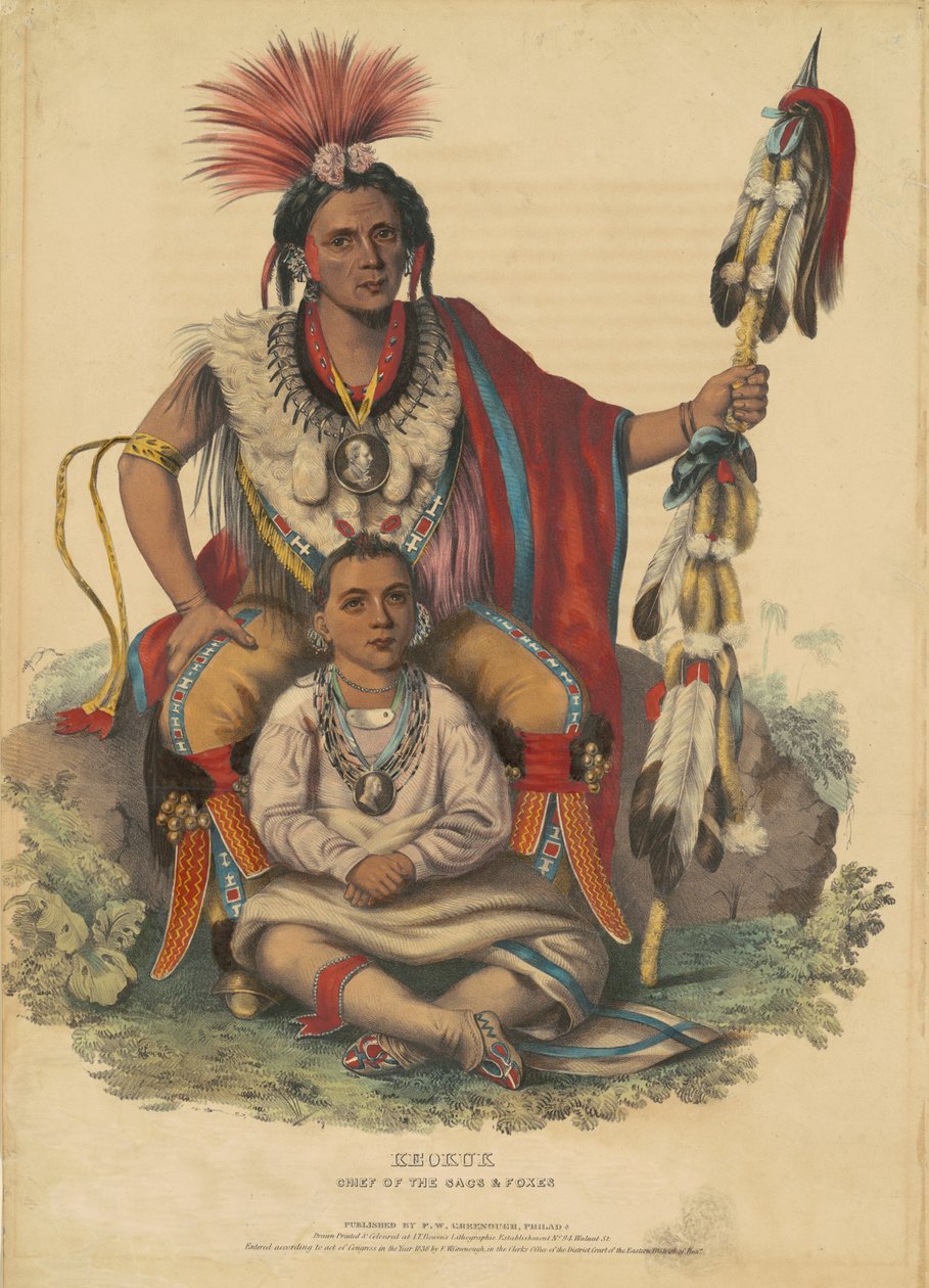Keokuk, sjef for Sacs and Foxes av Alfred Hoffy, after Charles Bird King