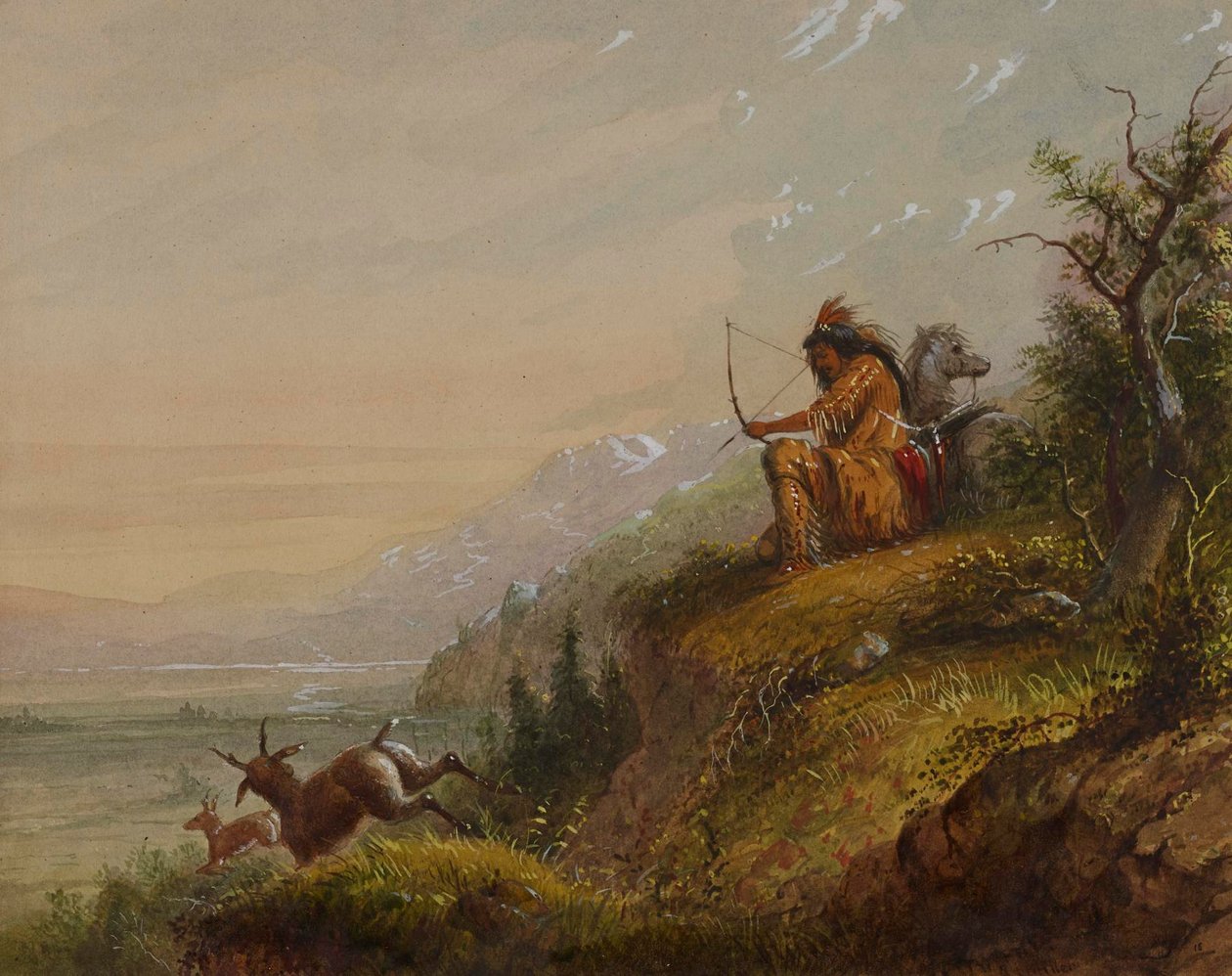 En pawneeindianer som skyter på en antilope av Alfred Jacob Miller