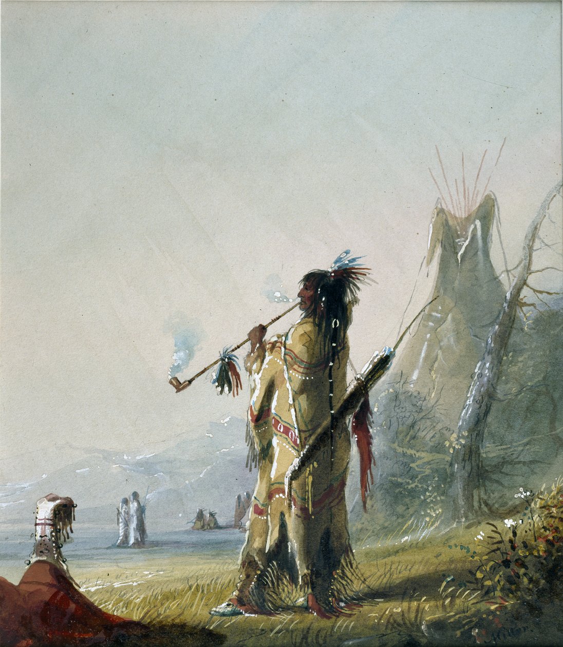 En røykende shoshonee-indianer [sic] av Alfred Jacob Miller