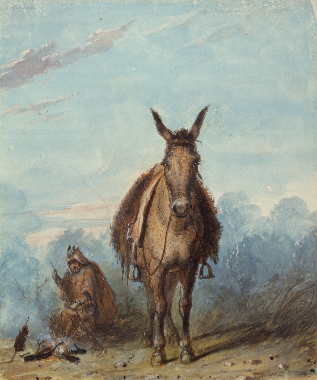 A Trapper in His Solitary Camp, ca. 1837 (akvarell på papir) av Alfred Jacob Miller