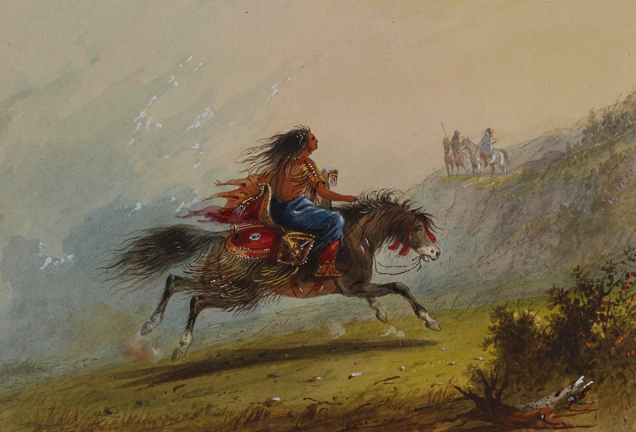 En indianerjente (sioux) til hest av Alfred Jacob Miller