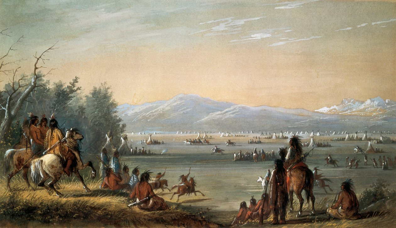 En indisk landsby. Verk av Alfred Jacob Miller (1810-1874) av Alfred Jacob Miller