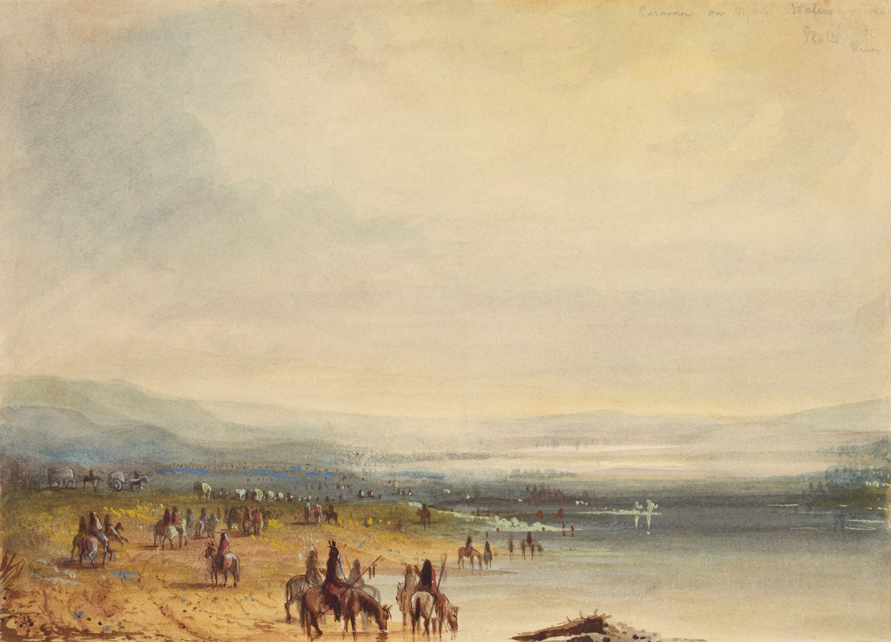 Caravan on Platte River, ca. 1837 (akvarell på papir) av Alfred Jacob Miller