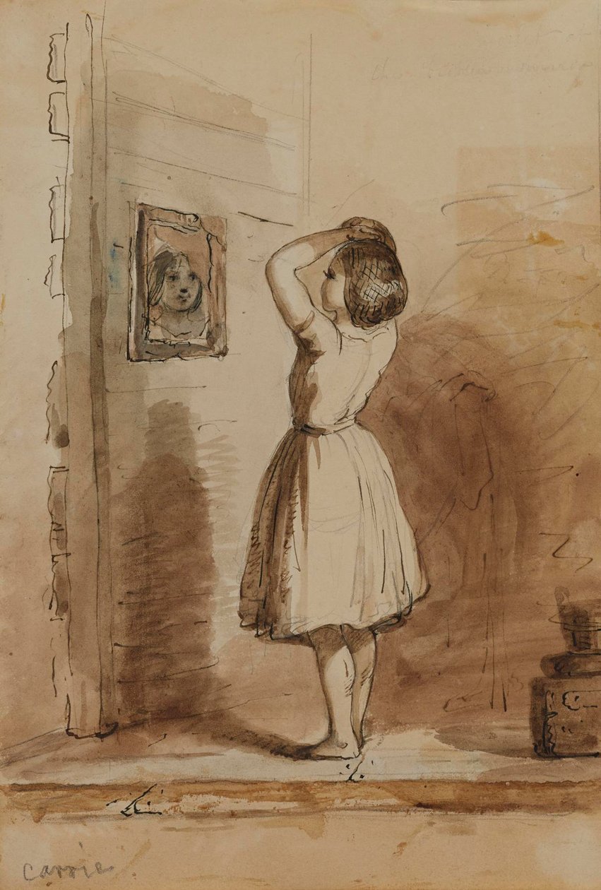 Carrie. Toalett – på «Broken Mirror» av Alfred Jacob Miller