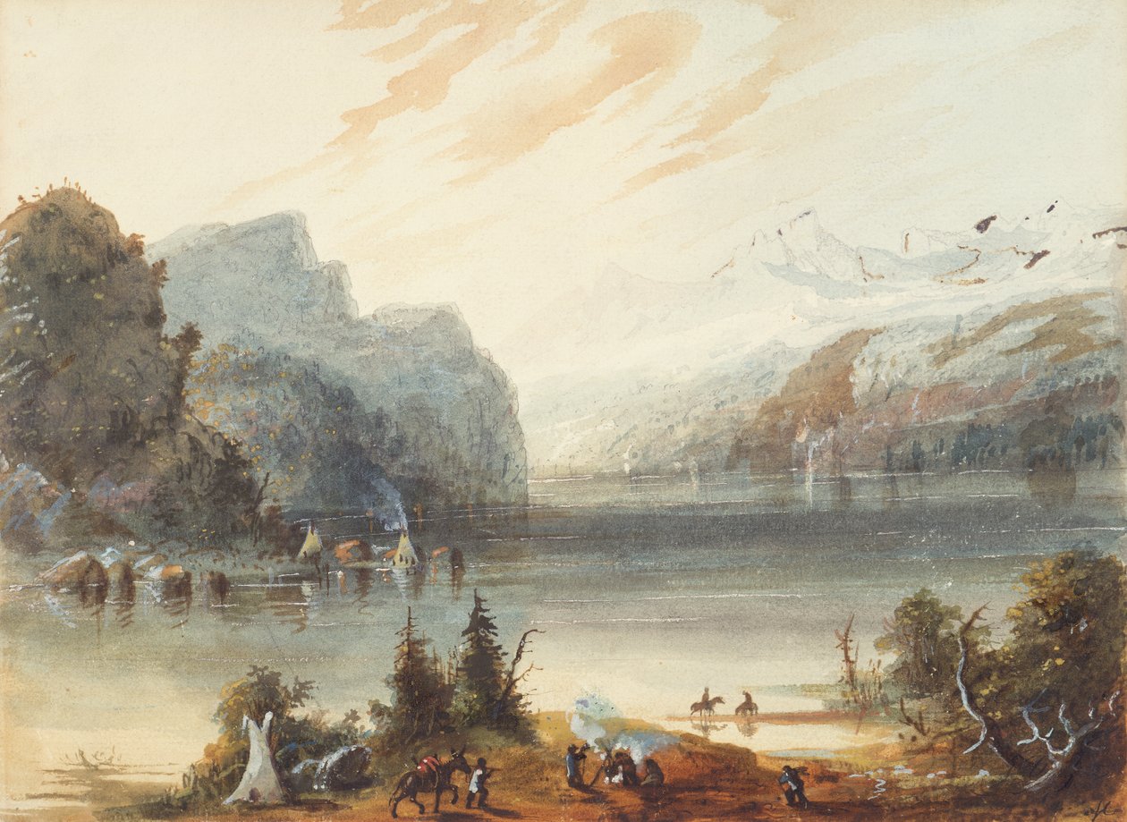 Chain Lake i Rocky Mountains, ca. 1837 (blyant, akvarell og gouache på papir) av Alfred Jacob Miller