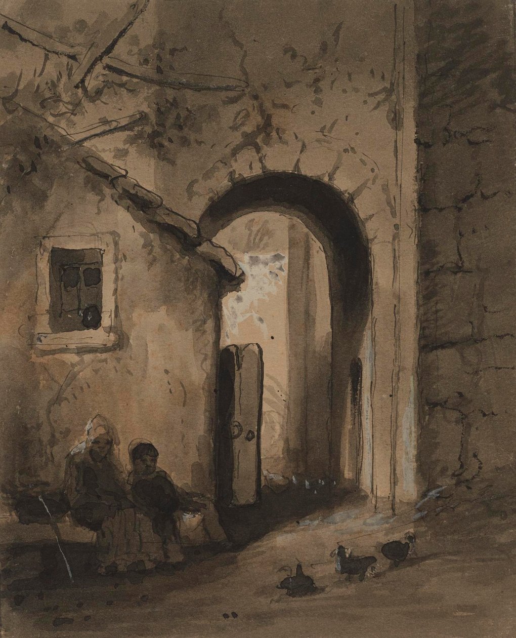 Barn utenfor en port av Alfred Jacob Miller
