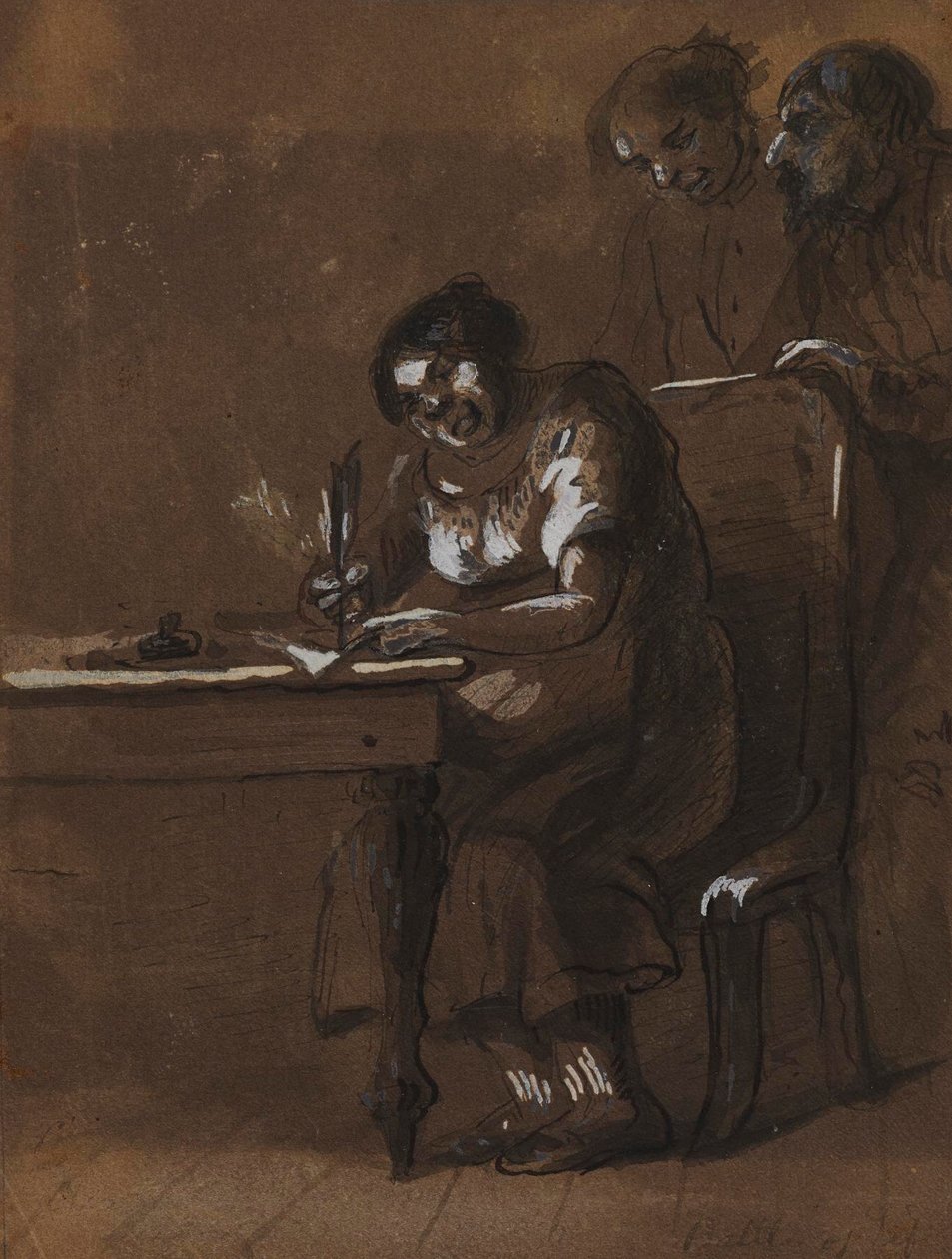 Clemence Newcome undertegner som vitne av Alfred Jacob Miller