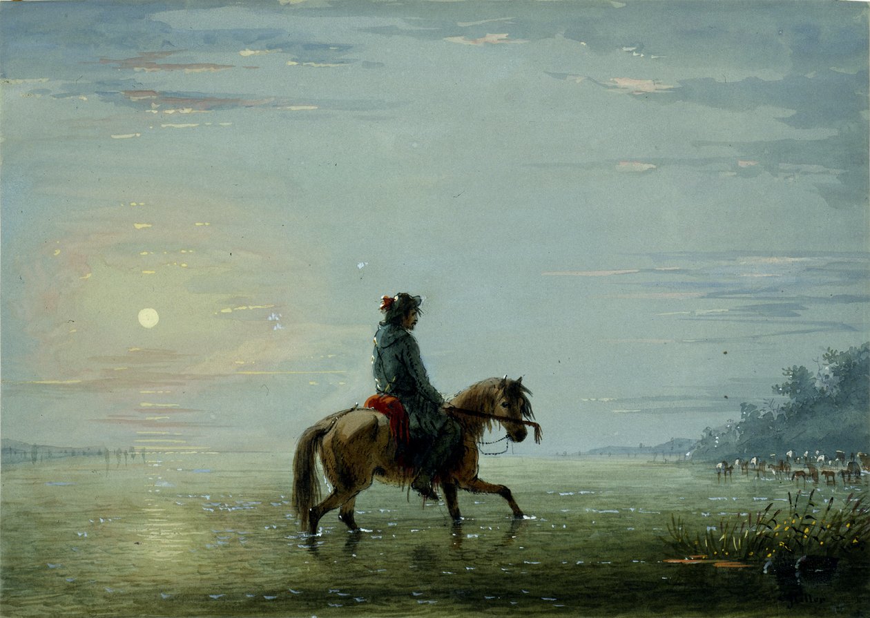 Å krysse elven – en pelsjeger tester dybden av Alfred Jacob Miller