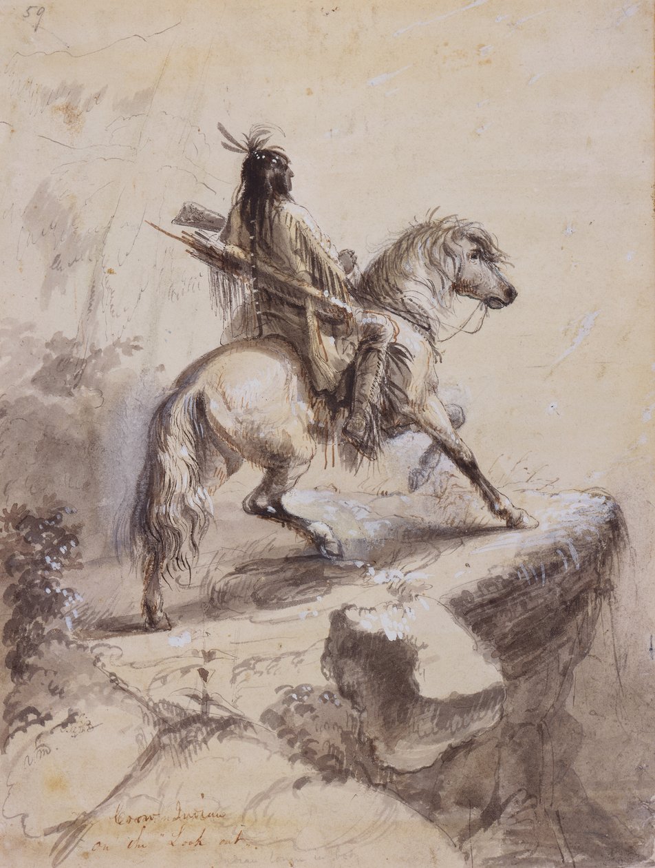 Crow Indian on Lookout, ca. 1837 (penn og blekk, vask og gouache på papir) av Alfred Jacob Miller
