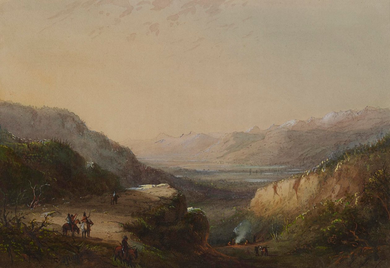 Fjernt utsyn over innsjøen (Vindens fjell) av Alfred Jacob Miller