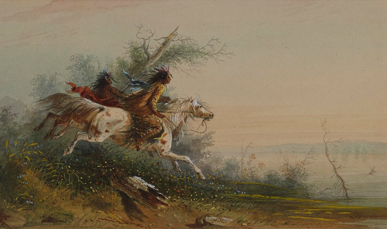 Elg som svømmer over Platte av Alfred Jacob Miller