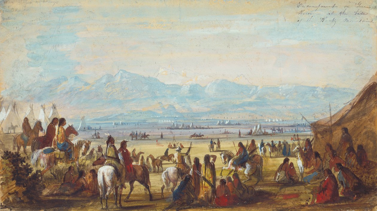 Leir ved Green River ved bunnen av Rocky Mountains, ca. 1837 (blyant, akvarell og gouache på papir) av Alfred Jacob Miller