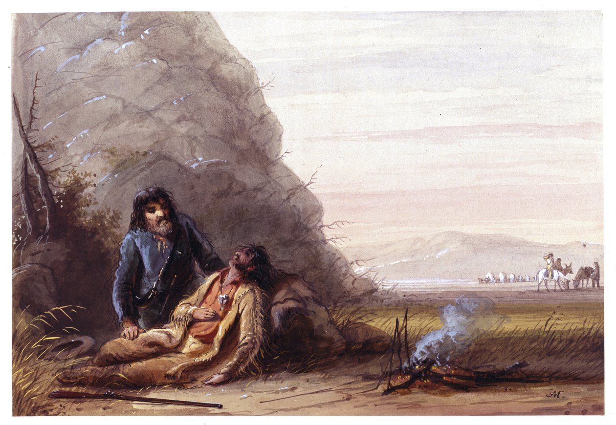 Frie pelsjegere i vanskeligheter av Alfred Jacob Miller