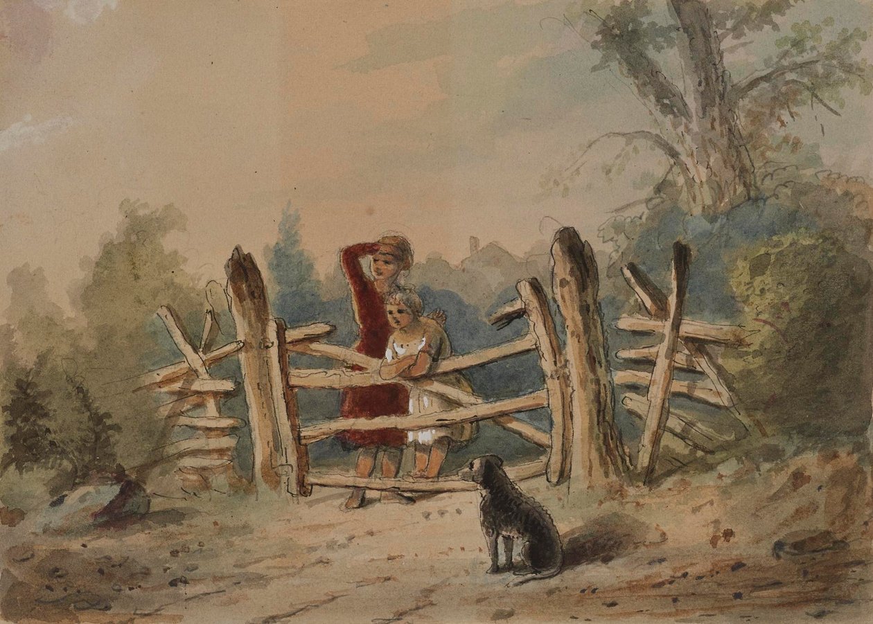 Georges barn venter på at deres innkalte far skal komme hjem av Alfred Jacob Miller