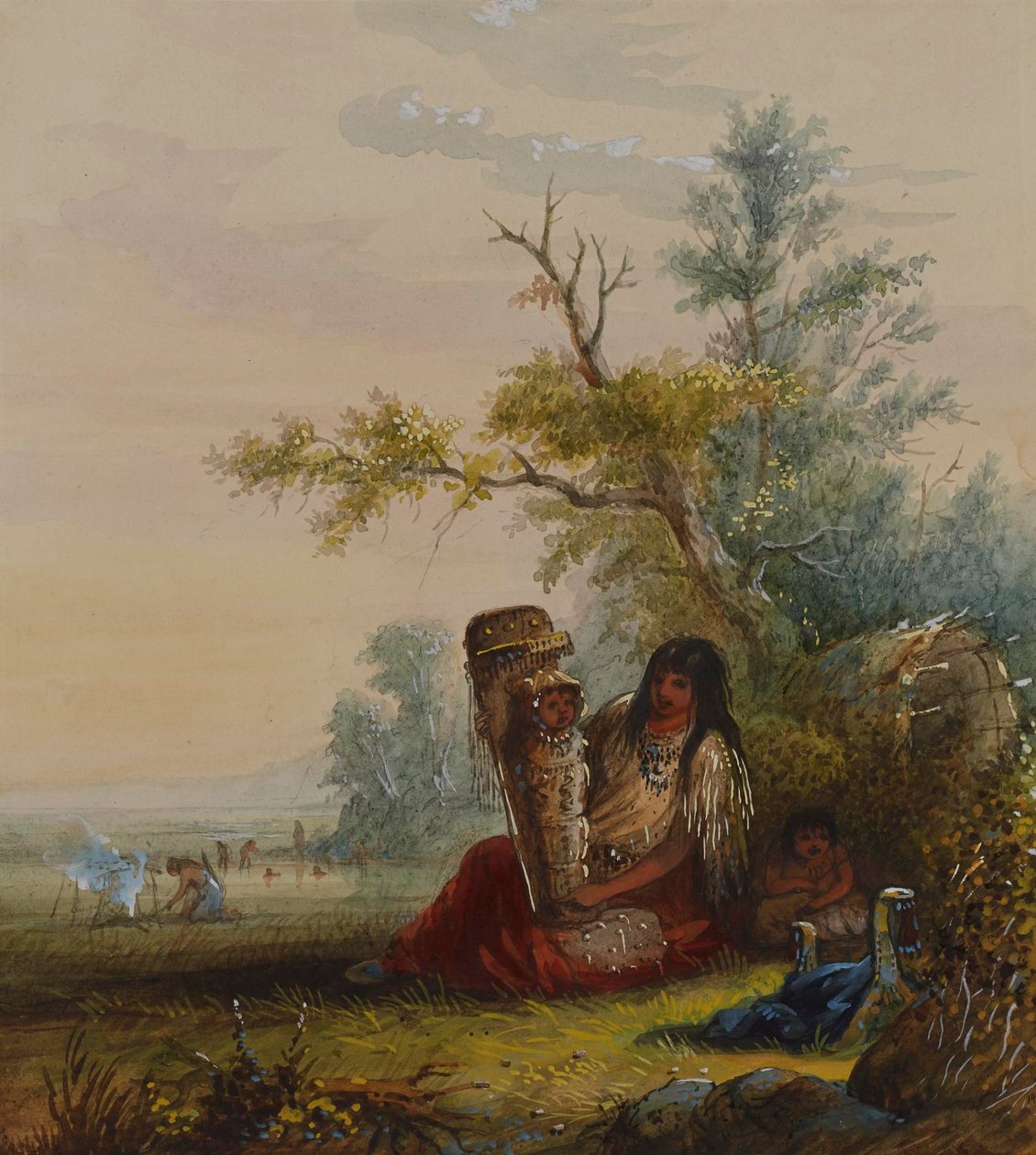 Gruppe med indiansk mor og barn av Alfred Jacob Miller