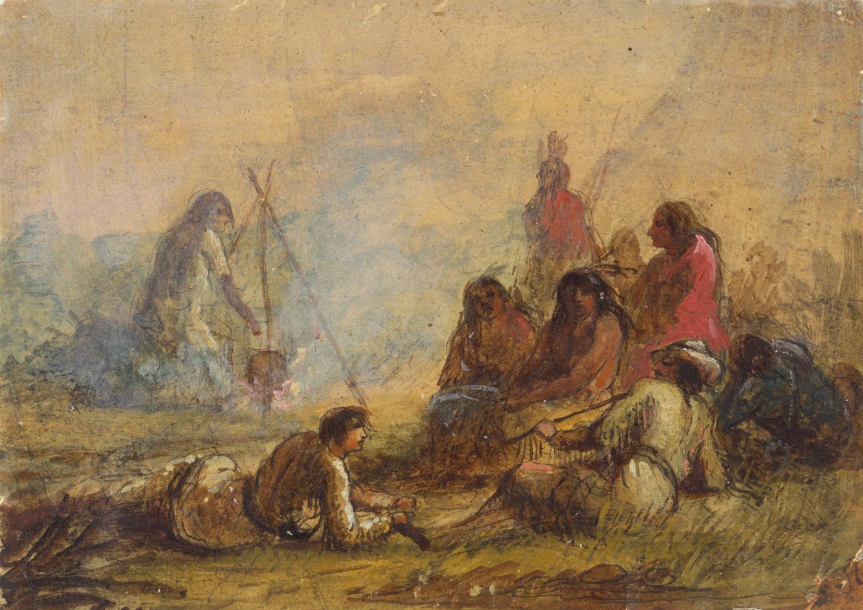 Gruppe av fangstmenn og indianere, ca. 1837 (akvarell og gouache på papir) av Alfred Jacob Miller