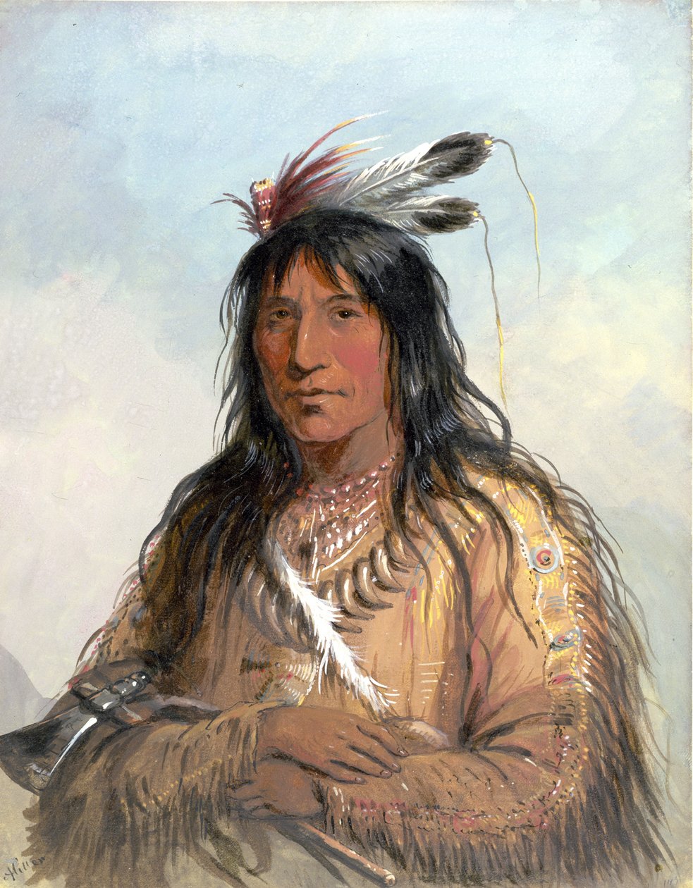 Hodestudie av «Matau-Tathonca», «Bull Bear» - en ogallala av Alfred Jacob Miller