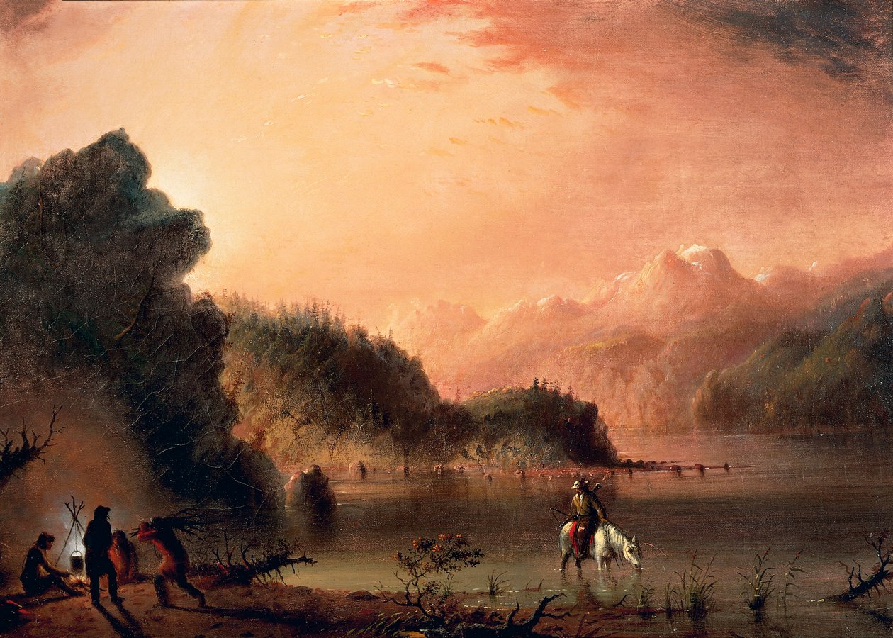 In the Rocky Mountains, ca 1838, av Alfred Jacob Miller (1810-1874), olje på lerret, 36,5x50,8 cm av Alfred Jacob Miller
