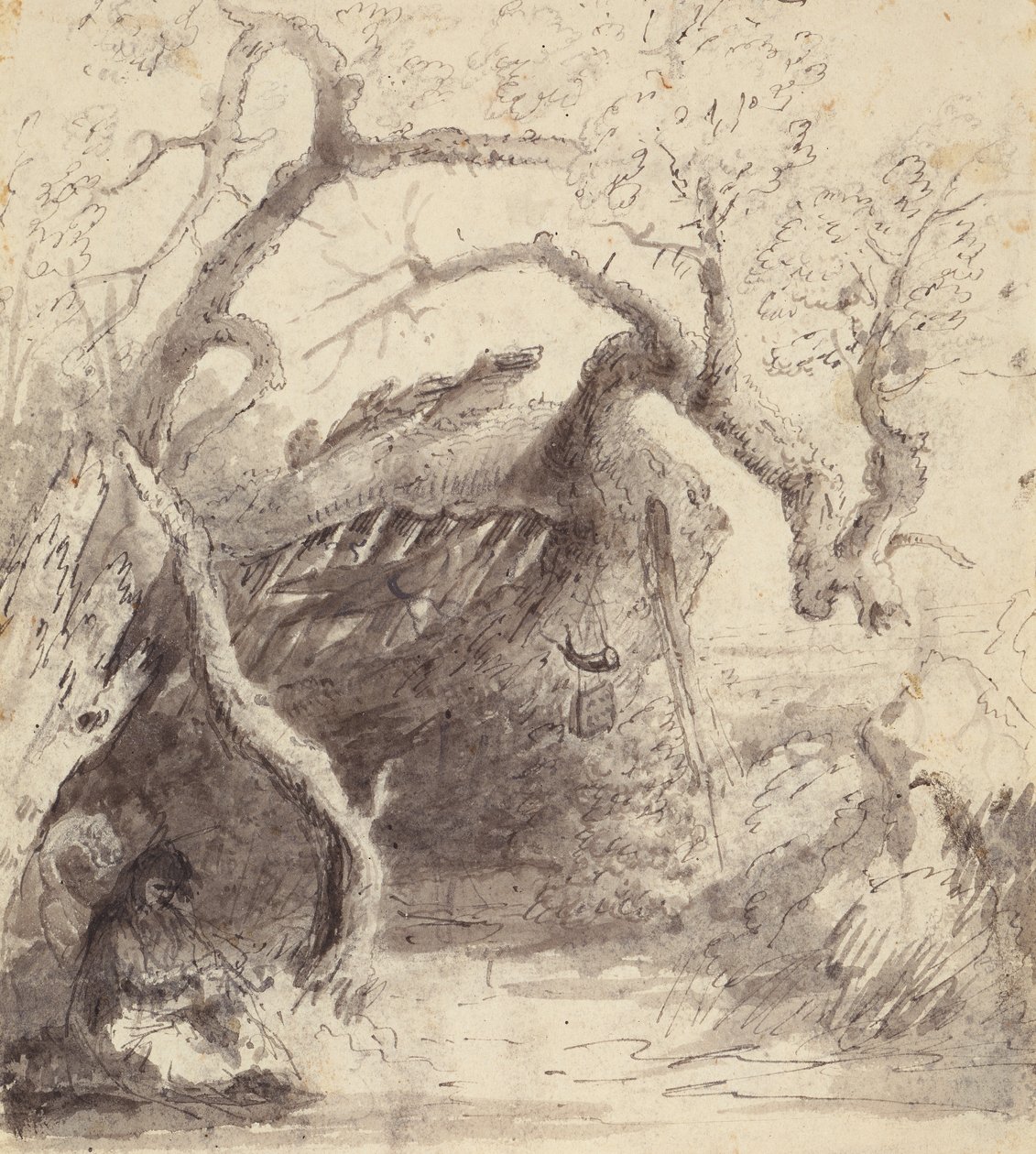 Indian Cabin on the Platte, ca. 1837 (penn og blekk og vask på papir) av Alfred Jacob Miller
