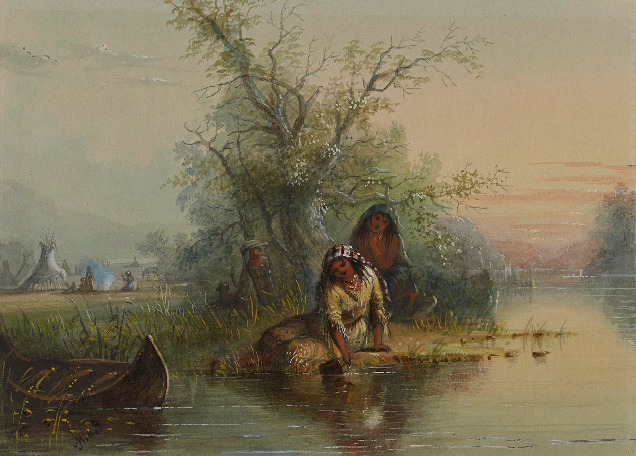Indianerleir ved elven Eau Sucre av Alfred Jacob Miller