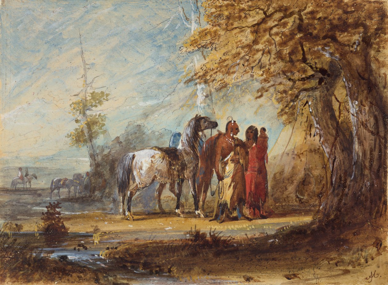 Indian Family, ca. 1837 (blyant, akvarell og gouache på papir) av Alfred Jacob Miller