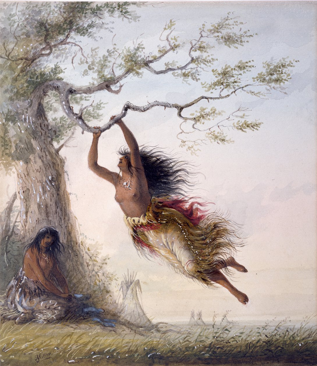 Indianske jenter som gynger av Alfred Jacob Miller