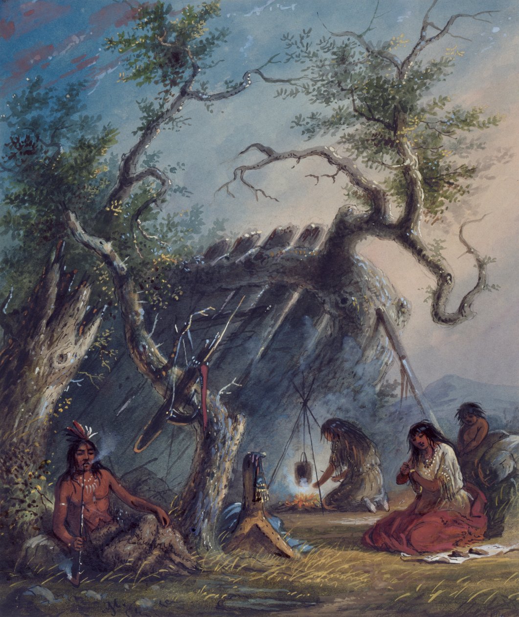 Indiansk hytte av Alfred Jacob Miller