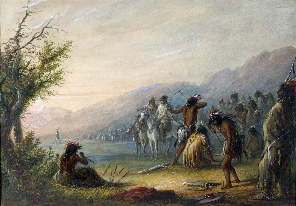 Indianere som prøver buene sine av Alfred Jacob Miller
