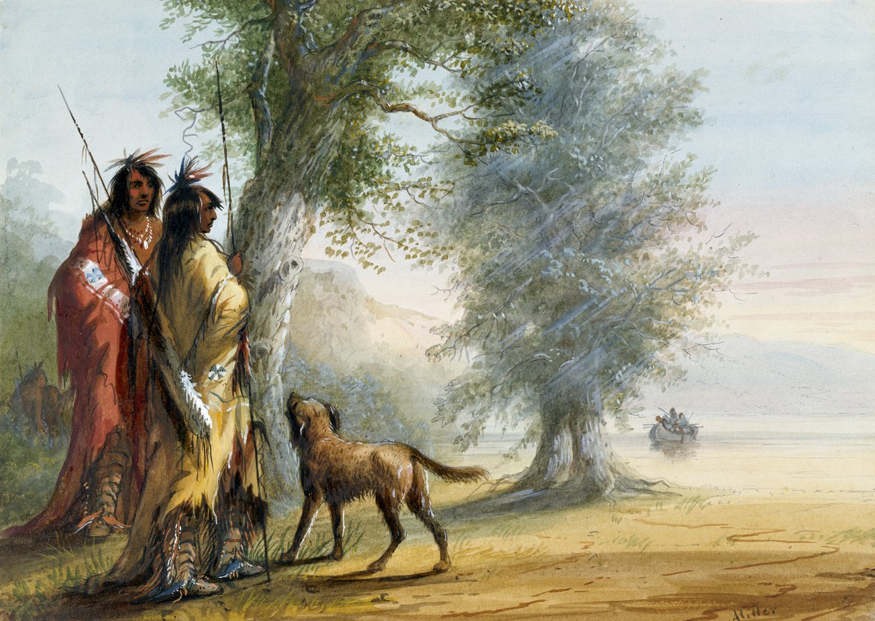 Indianere som ser på en kano av Alfred Jacob Miller