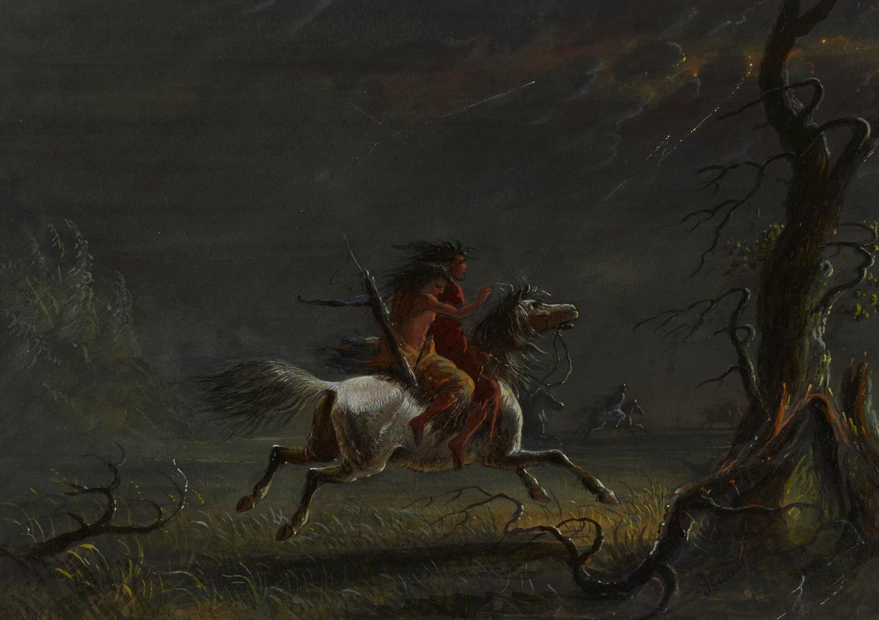 Indianere i en storm: nattescene av Alfred Jacob Miller