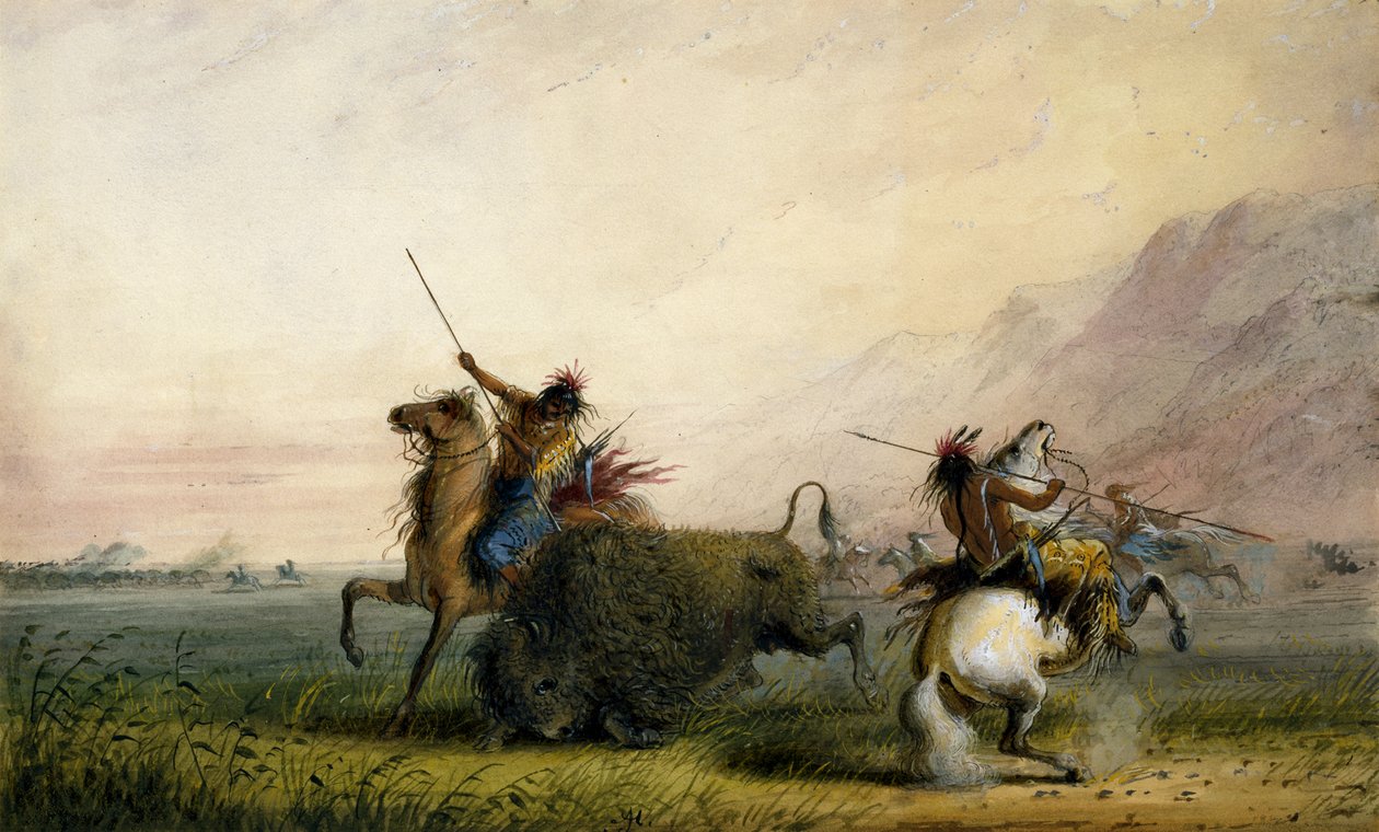 Drap av en bison med lanse av Alfred Jacob Miller