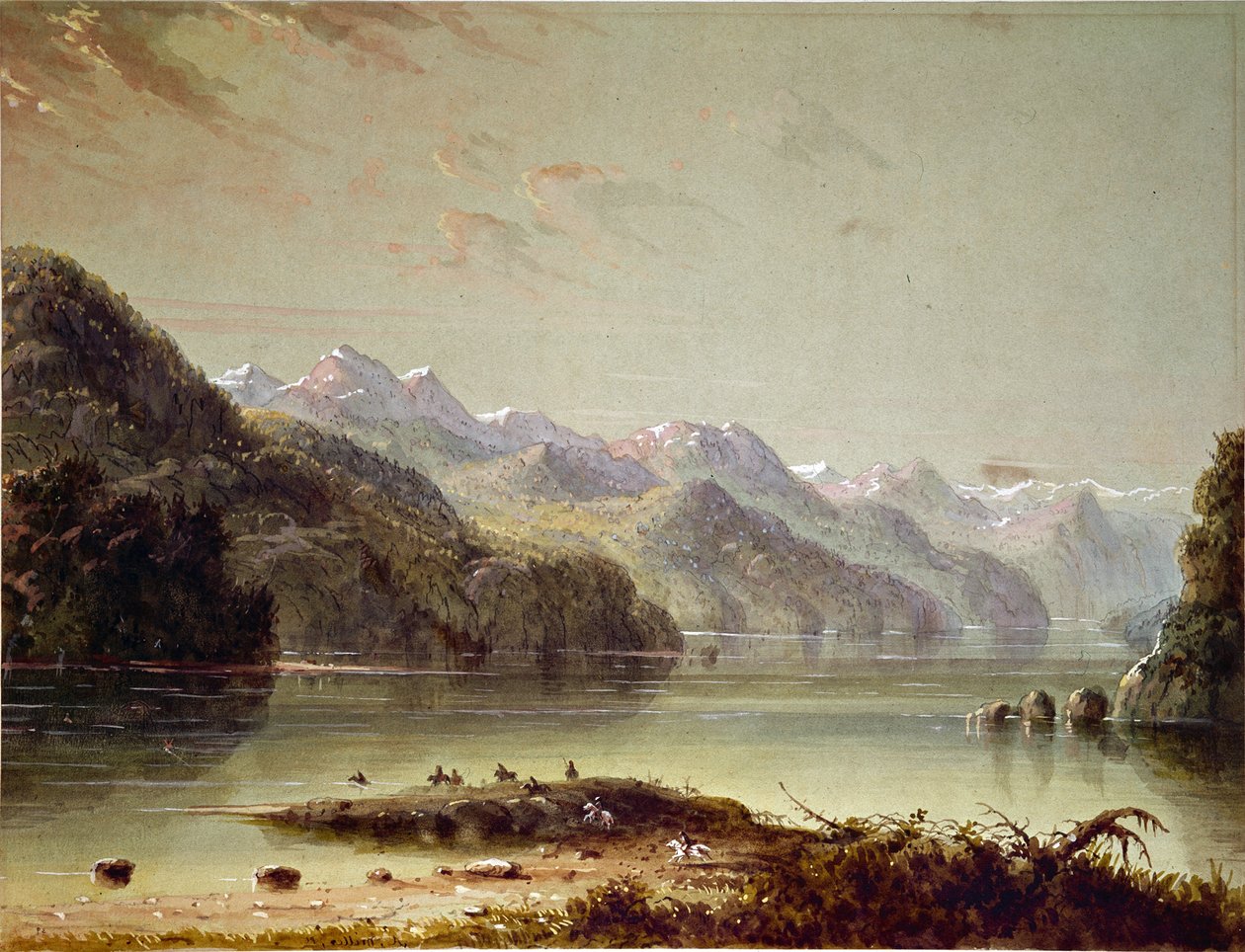 Innsjølandskap (Wind River Mountain) av Alfred Jacob Miller