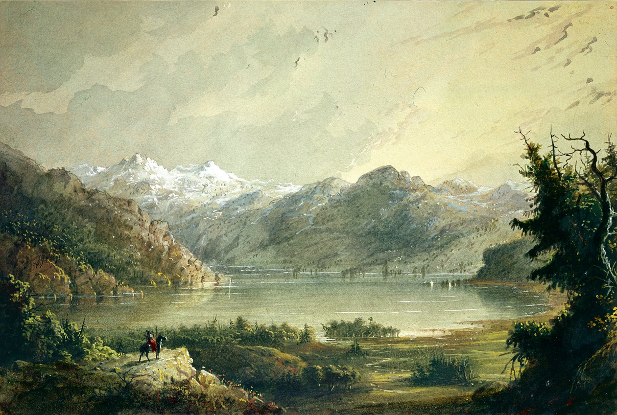 Innsjøscene - Vindenes fjell av Alfred Jacob Miller