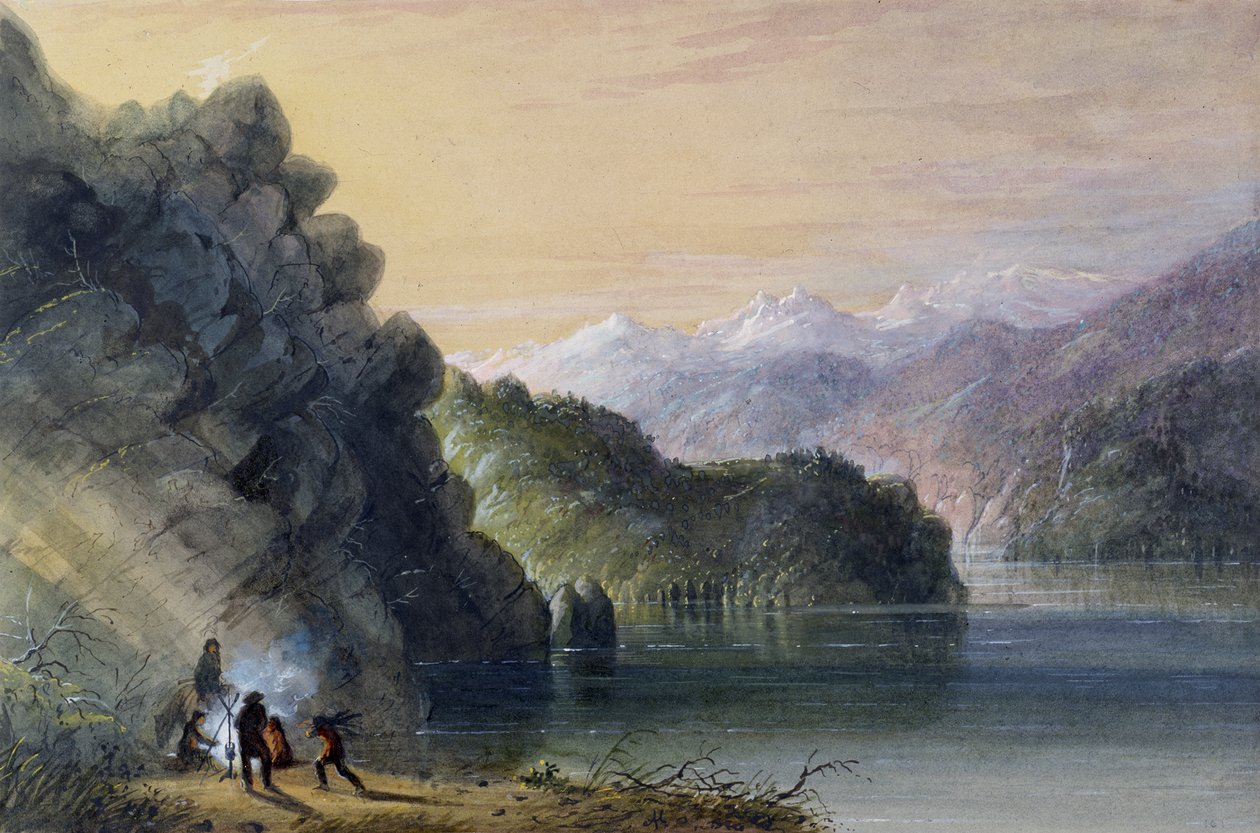 Innsjølandskap – Rocky Mountains av Alfred Jacob Miller