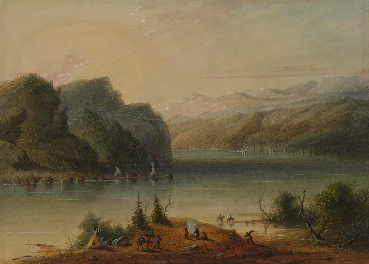 Innsjølandskap – Wind River-fjellene av Alfred Jacob Miller