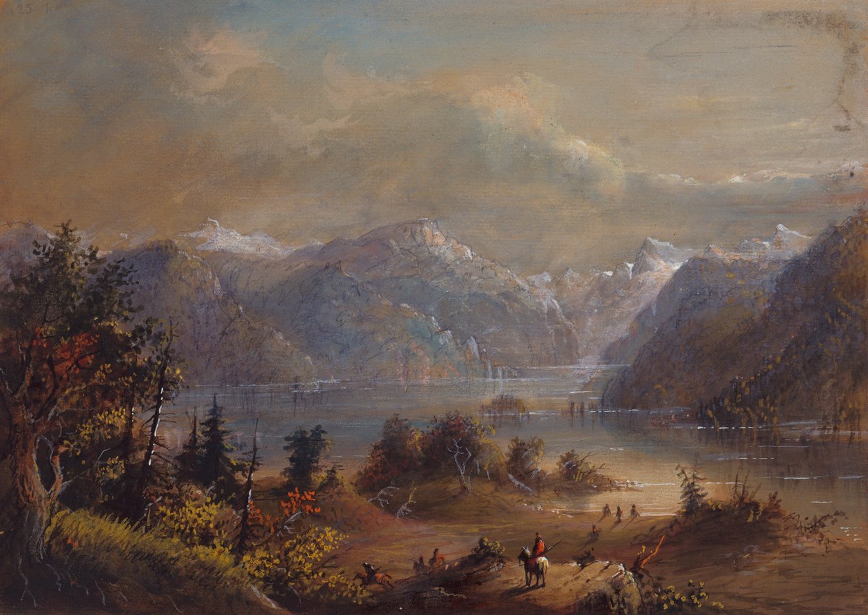 Lake Scene, Wind River Mountains, ca. 1837 (blyant, akvarell og gouache på papir) av Alfred Jacob Miller