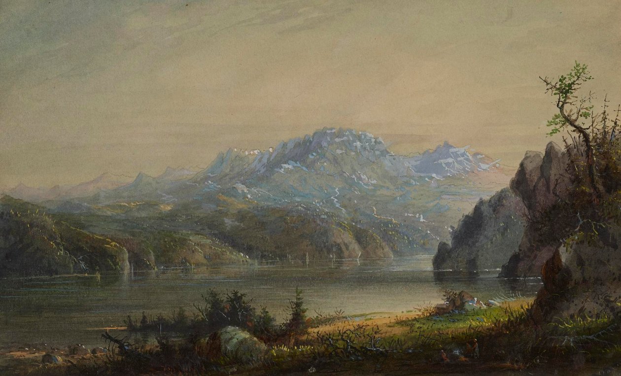 Innsjø- og fjellandskap av Alfred Jacob Miller