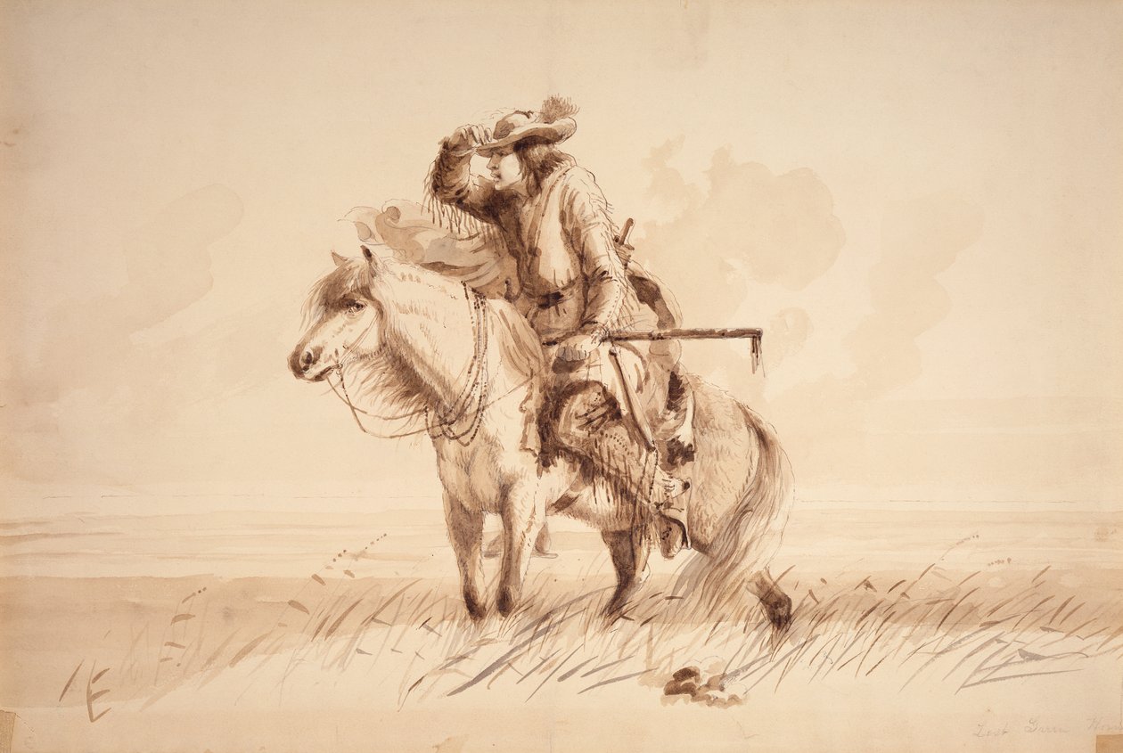 Lost Green Horn, ca. 1850 (blyant, penn og blekk, og vask på lerret) av Alfred Jacob Miller