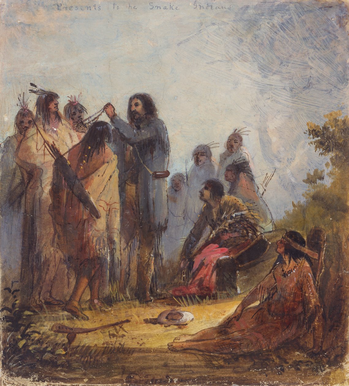 Gaver til Snake Indians, ca. 1837 (olje på papir) av Alfred Jacob Miller