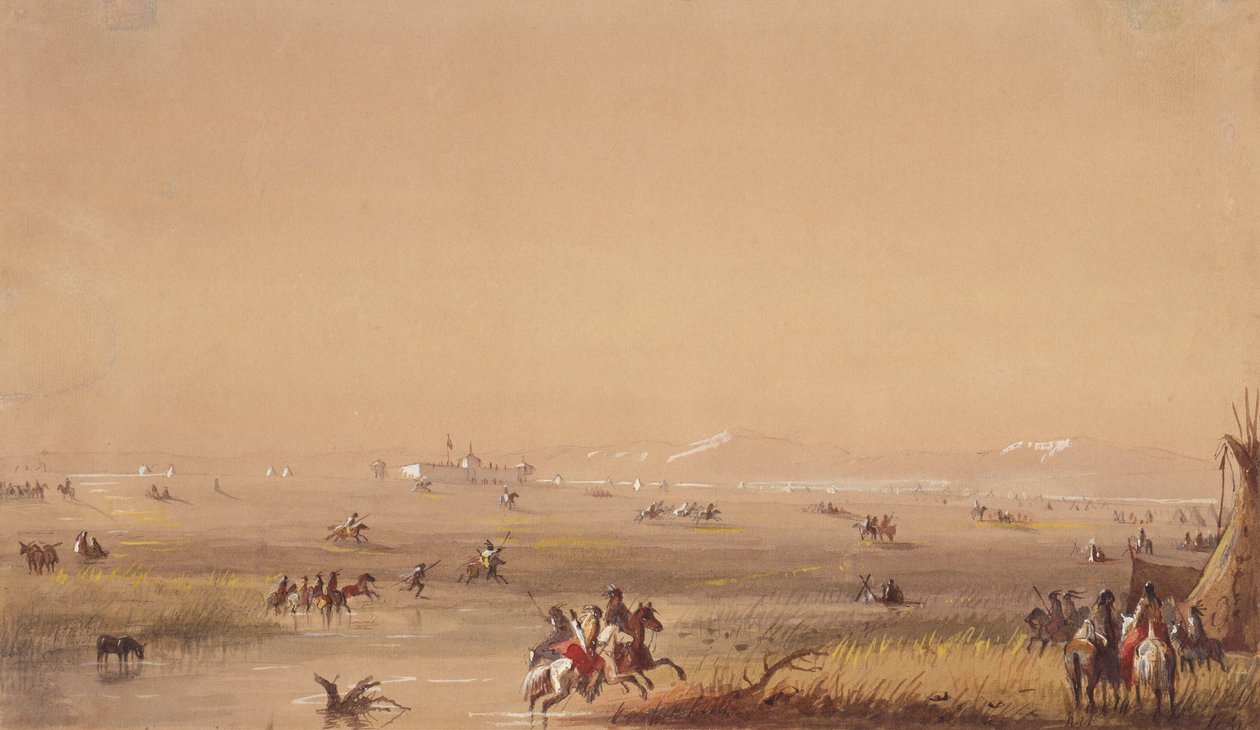 Scene nær Fort Laramie, ca. 1837 (blyant, akvarell og gouache på papir) av Alfred Jacob Miller