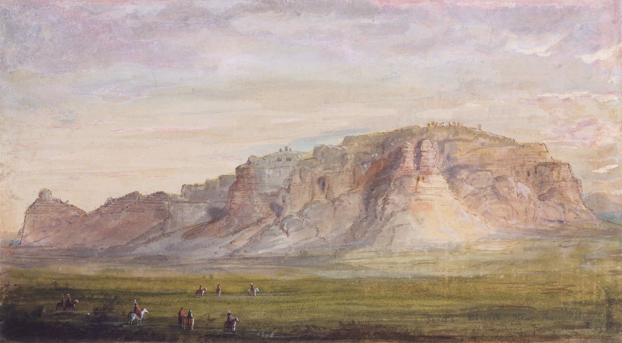 Scotts Bluff nær Nebraska (Platte), ca. 1837 (akvarell på papir) av Alfred Jacob Miller