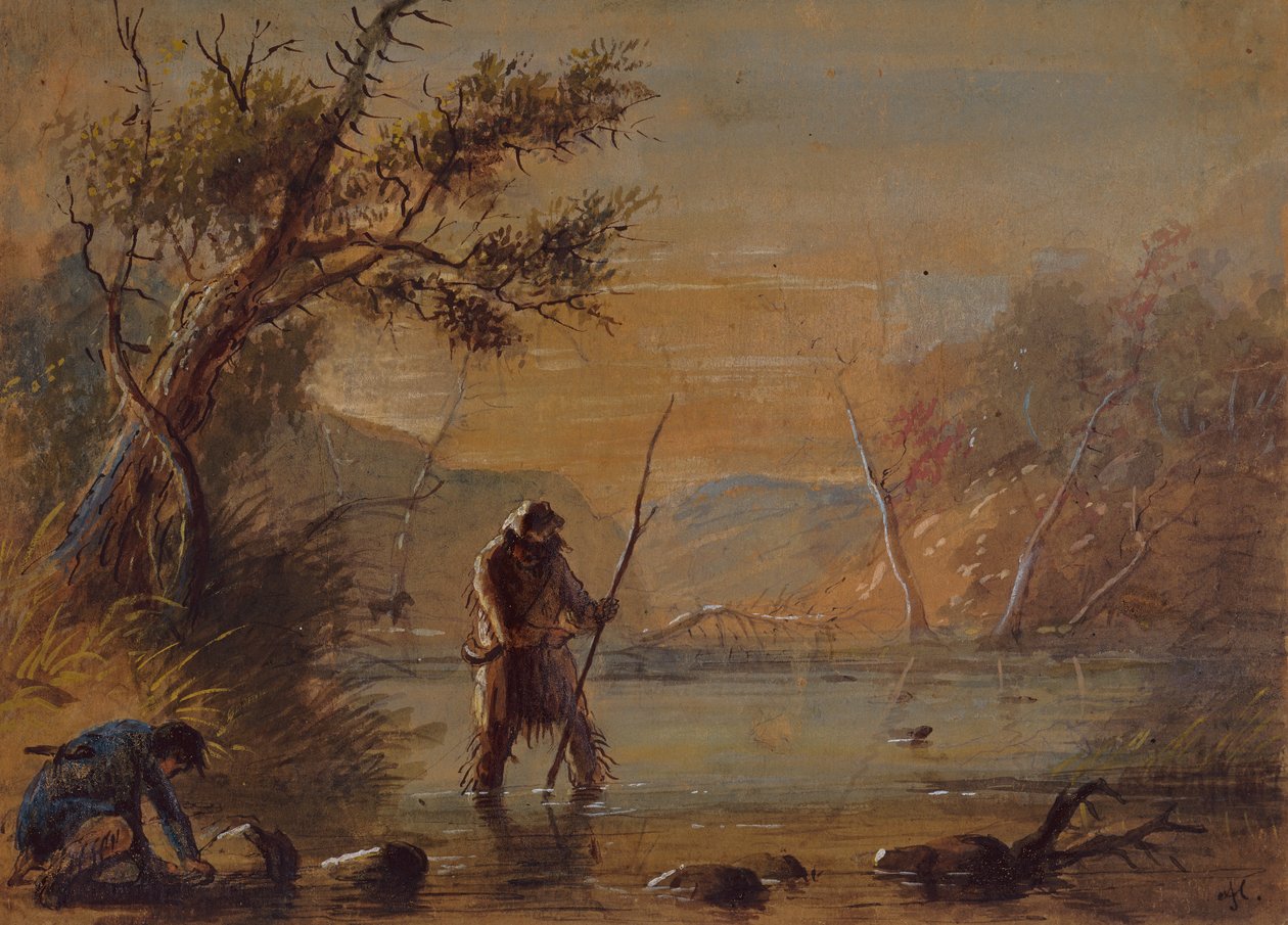 Setting Traps for Beaver, ca. 1837 (blyant, akvarell og gouache på papir) av Alfred Jacob Miller