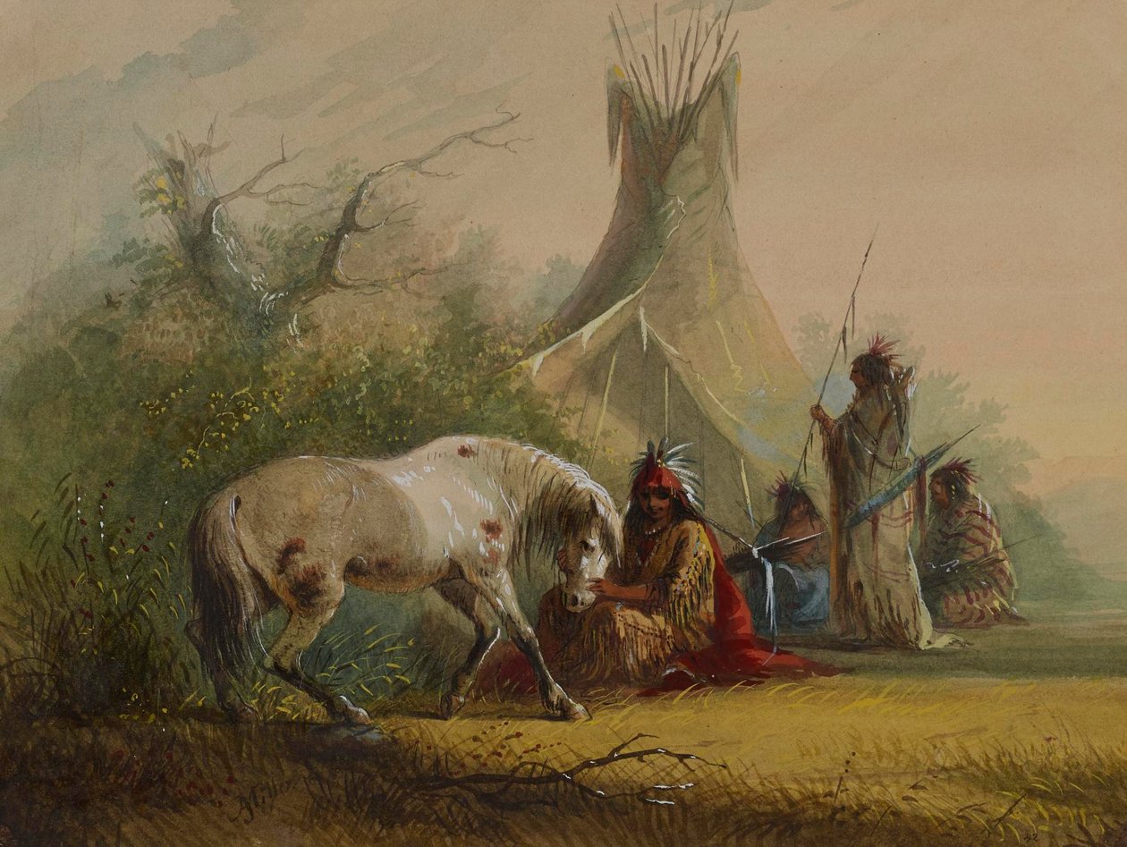 Shoshone-indianer og hans kjælehest av Alfred Jacob Miller