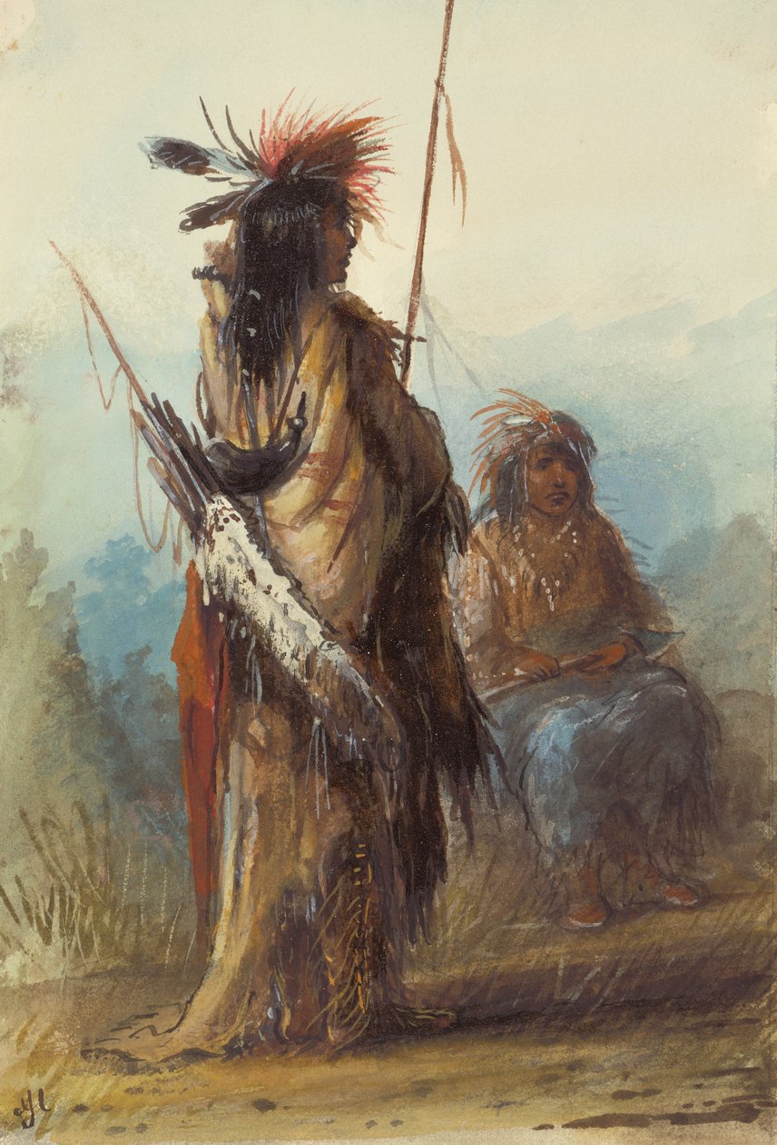 Shoshones, Green River, ca. 1837 (blyant, penn og blekk og vask på papir) av Alfred Jacob Miller