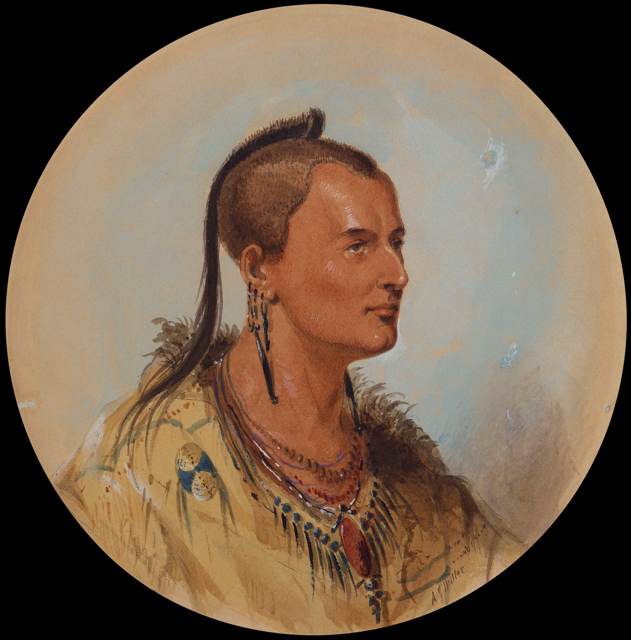 Sioux Brave, ca. 1837 (blyant, akvarell og gouache på papir) av Alfred Jacob Miller