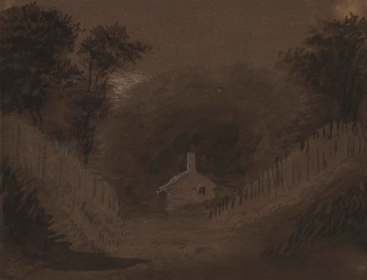 Lite hus blant trær av Alfred Jacob Miller